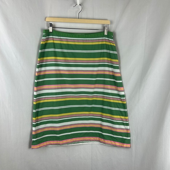 Boden Stripe A Line Midi Skirt Green Yellow Pink White Cotton Women 12 Tall Long - Picture 2 of 6